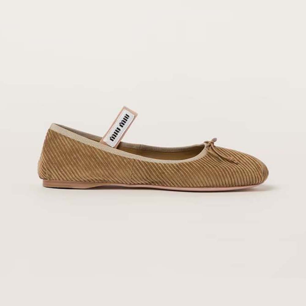 Miu Miu Women Corduroy Ballerinas with Knit Logo 1 Miu Miu Women Corduroy Ballerinas with Knit Logo