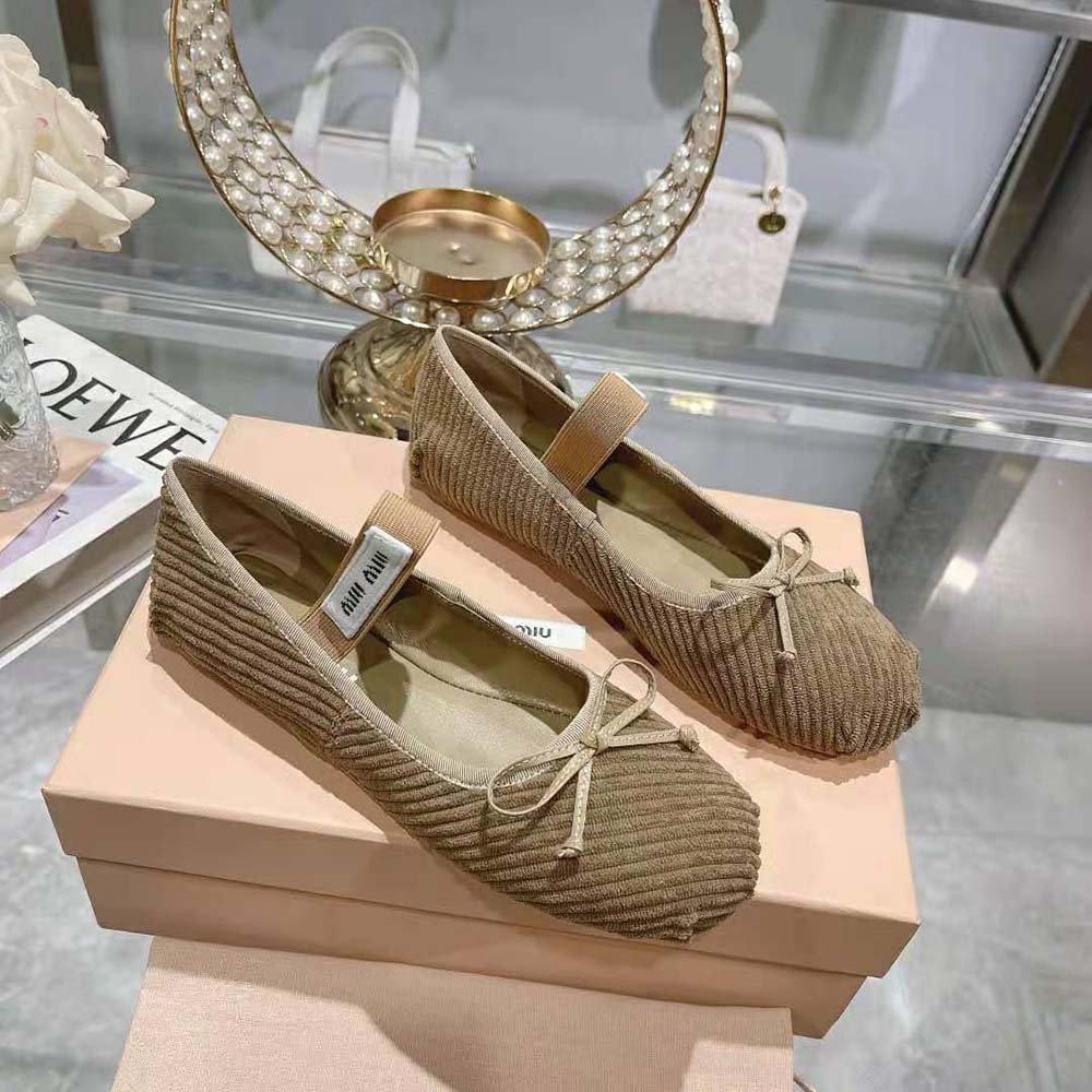 Miu Miu Women Corduroy Ballerinas with Knit Logo 3 Miu Miu Women Corduroy Ballerinas with Knit Logo - Image 3