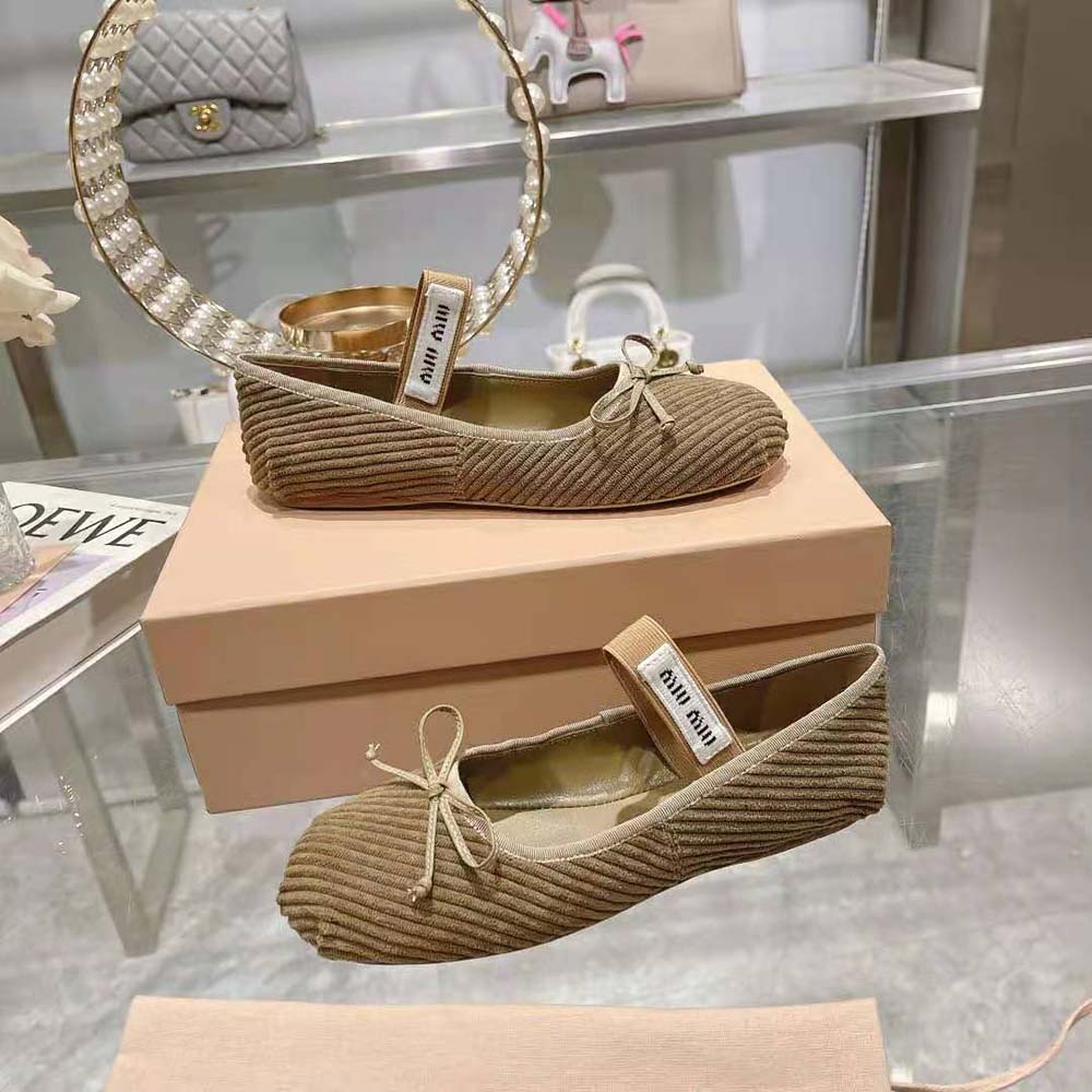 Miu Miu Women Corduroy Ballerinas with Knit Logo 5 Miu Miu Women Corduroy Ballerinas with Knit Logo - Image 5