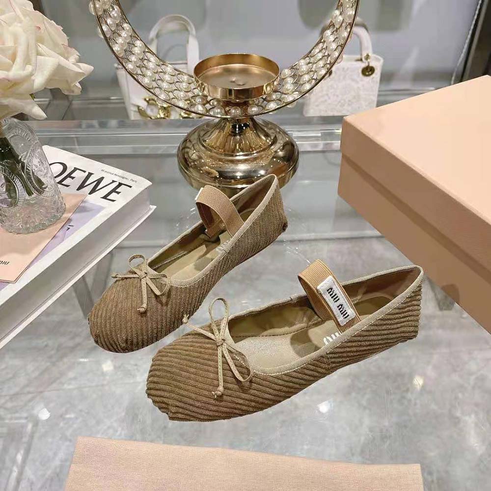 Miu Miu Women Corduroy Ballerinas with Knit Logo 4 Miu Miu Women Corduroy Ballerinas with Knit Logo - Image 4