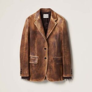 Miu Miu Women Nappa Leather Jacket with Hot-stamped Logo