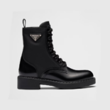 Prada Women Brushed-Leather and Re-Nylon Boots-Black