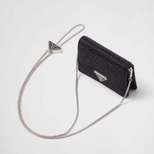 Prada Women Cardholder with Shoulder Strap and Crystals-Black