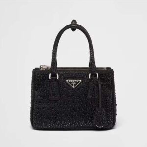 Prada Women Galleria Satin Mini-bag with Crystals-Black