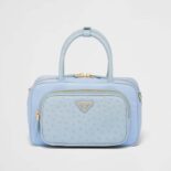 Prada Women Re-Nylon and Ostrich Leather Two-handle Bag-Blue