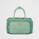 Prada Women Re-Nylon and Ostrich Leather Two-handle Bag-Green