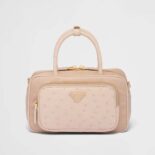 Prada Women Re-Nylon and Ostrich Leather Two-handle Bag-Pink