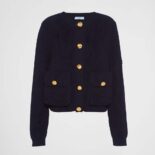 Prada Wool Cardigan with Contemporary Elegance Features Shiny Gold Buttons
