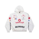 Balenciaga Men Top League Hoodie Oversized in White