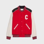 Celine Men Classic Teddy Jacket in Textured Wool-Red