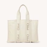 Chloe Women Large Woody Tote Bag-White