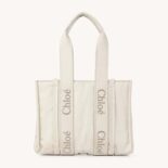 Chloe Women Medium Woody Tote Bag-White
