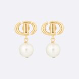 Dior Women CD Navy Earrings Gold-Finish Metal and White Resin Pearls
