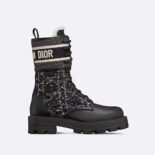 Dior Women D-Major Ankle Boot Black Calfskin with Black and White Cannage Tweed