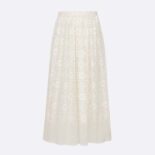 Dior Women Flared Mid-length Skirt Ecru Technical Cotton Lace with Star Motif