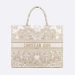 Dior Women Large Dior Book Tote Gold-Tone and White Butterfly Around The World Embroidery