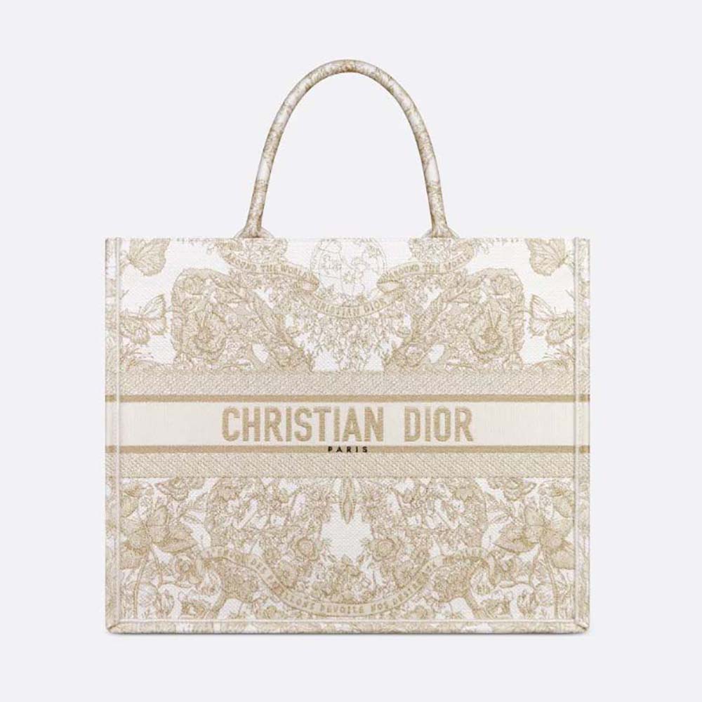 Dior Women Large Dior Book Tote Gold-Tone and White Butterfly Around ...