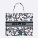 Dior Women Large Dior Book Tote White and Pastel Midnight Blue Toile de Jouy Mexico Embroidery