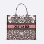 Dior Women Large Dior Book Tote White and Pastel Pink Butterfly Around The World Embroidery