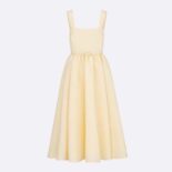 Dior Women Mid-length Belted Dress Ecru Wool and Silk Shantung