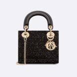 Dior Women Mini Lady D-joy Bag Black Cannage Cotton with Micropearl Embroidery