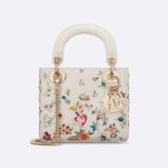 Dior Women Mini Lady Dior Bag Latte Calfskin Embroidered with Multicolor Small Flowers