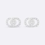 Dior Women Petit CD Mini Stud Earrings Silver-Finish Metal with White Crystals