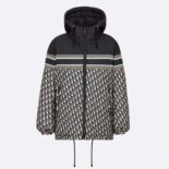 Dior Women Reversible Long Puffer Jacket Blue and Ecru Dior Oblique Quilted Technical Taffeta