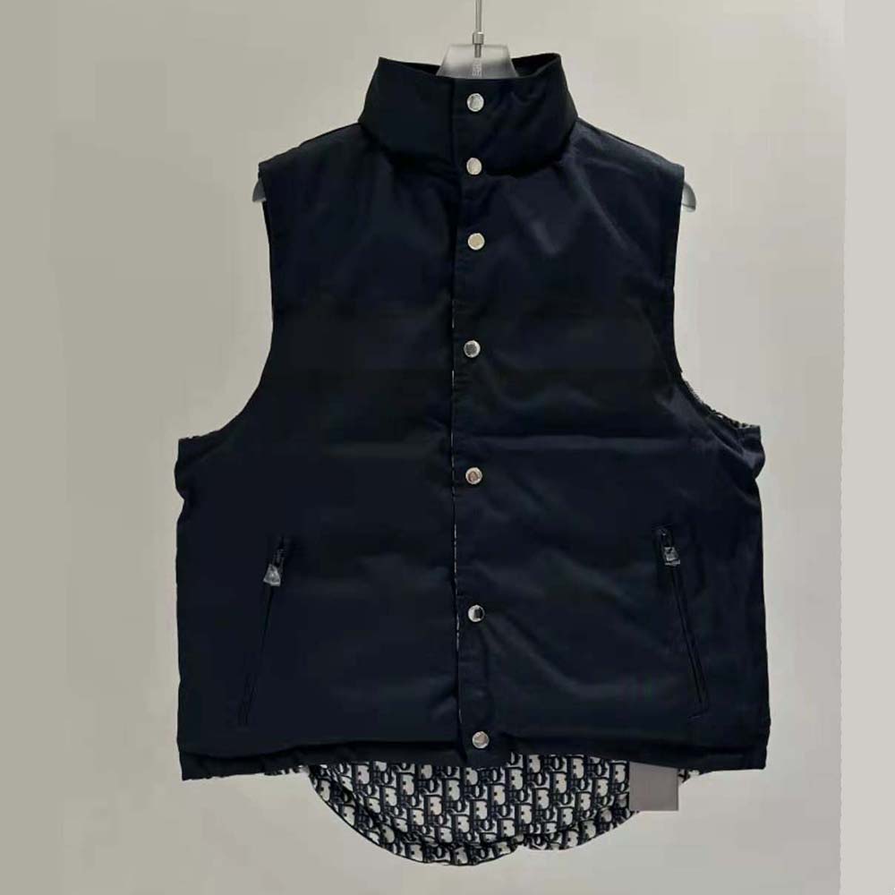 Dior Men Reversible Puffer Vest Blue and Ecru Dior Oblique Quilted  Technical Taffeta