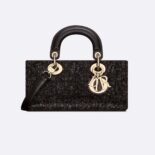 Dior Women Small Lady D-joy Bag Black Cannage Cotton with Micropearl Embroidery