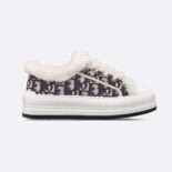 Dior Women Walk'n'dior Platform Sneaker Deep Blue Dior Oblique Embroidered Cotton and White Shearling