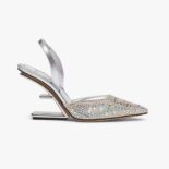 Fendi First Silver-colored Rhinestone High-heeled Slingbacks