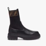 Fendi Women Domino Black Leather Biker Boots
