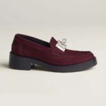Hermes Women Hot Loafer in Suede Goatskin-Maroon