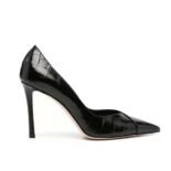 Jimmy Choo Women Cass 95 Tan Croc-Embossed Leather Pumps-Black