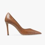 Jimmy Choo Women Cass 95 Tan Croc-Embossed Leather Pumps-Brown