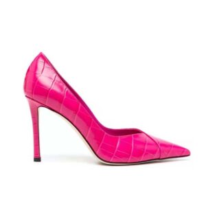 Jimmy Choo Women Cass 95 Tan Croc-Embossed Leather Pumps-Pink