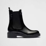 Prada Women Brushed Leather Booties-Black