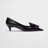 Prada Women Brushed Leather Pumps-Black