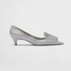 Prada Women Brushed Leather Pumps-Gray 9 Prada Women Brushed Leather Pumps-Gray