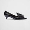 Prada Women Brushed Leather Pumps with Floral Appliqués-Black