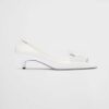 Prada Women Brushed Leather Pumps with Floral Appliqués-White