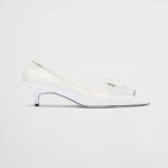 Prada Women Brushed Leather Pumps with Floral Appliqués-White