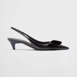 Prada Women Brushed Leather Slingback Pumps-Black