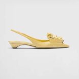 Prada Women Brushed Leather Slingback Pumps with Floral Appliques-Yellow