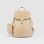 Prada Women Re-Nylon and Shearling Backpack-Beige
