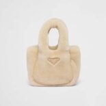 Prada Women Shearling Mini Handbag-Beige