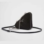 Prada Women Triangular Embellished Satin and Leather Mini-pouch-Black