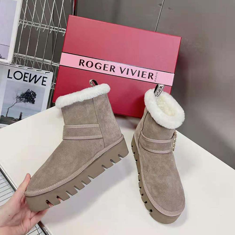 Roger Vivier Women Viv' Winter Fur Strass Buckle Ankle Boots in