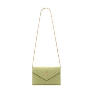 Saint Laurent Monogram Chain Wallet Grain De Poudre Embossed-Green